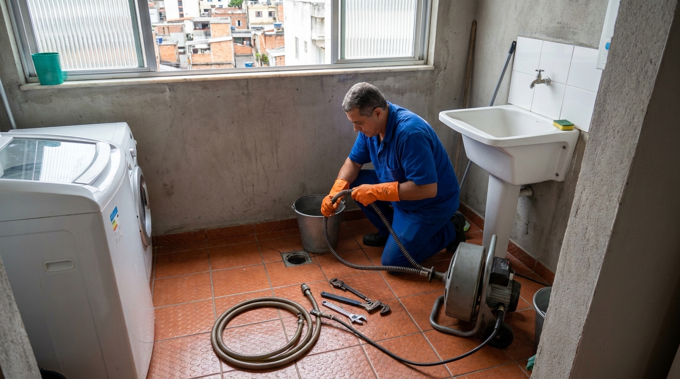 Desentupimento de ralo com equipamento em Macaé‑RJ
